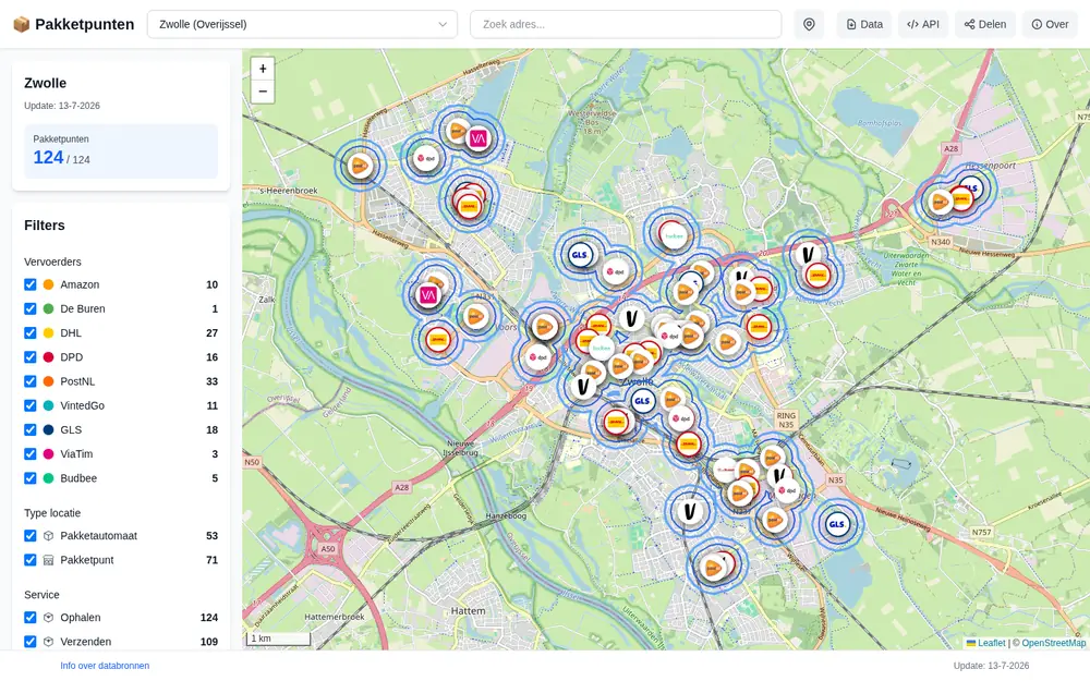 Schermafbeelding van Pakketpuntenviewer